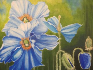 Irene Williams "Blue Poppies" Oil/Acrylic, $400