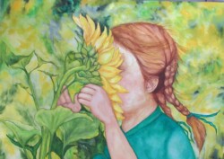 Irene Williams "Sunflower Girl" WaterColor, NFS