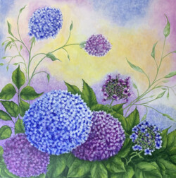 Irene Williams "Hydrangas" Oil/Acrylic, $300