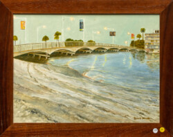 Robert Meyer "Long Beach Bay" Oil/Acrylic, $600