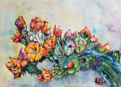 Alice Sioson "Blooming Cactus" Watercolor, NFS