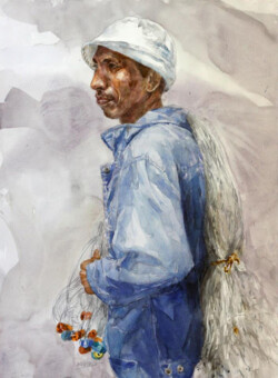 Bienvenido Sibug "Fisherman" Watercolor, $500
