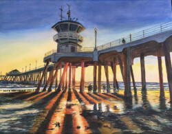 Hedi Roethel "Sunset Glow at HB Pier" Watercolor, $600
