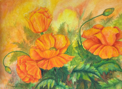 Irene Williams "California Poppies" Watercolor, $200