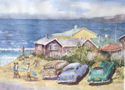 Sandy Winkler "Laguna Surfers" Waterdcolor, NFS