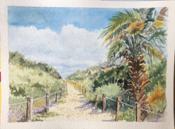 Sandy Winkler "Palm Tree Path" Watercolor, $120