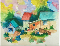 Stan Wolf "Barnyard in Sunlight" Watercolor, $649