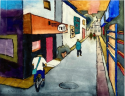 Stan Wolf "Pensively Pedaling in Penang" Watercolor, $749