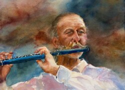 Carrol Wolf "Music Man" Watercolor $400