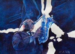 Carrol Wolf "Saxxy" Watercolor $400