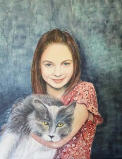 Hedi Roethel "Emma with Angel" Watercolor $500