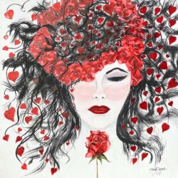 Kathleen Smalley "Red Hearts and Roses" Watercolor $500