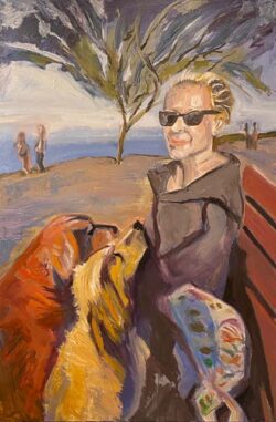 Carol Taylor "Self Portrait with Bentley and Shelby" Oil
