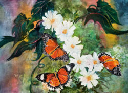 Carrol Wolf "Orange Lace Butterflies" Mixed Media