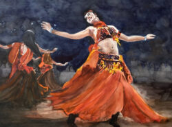 Carrol Wolf "Red Dancer" Watercolor