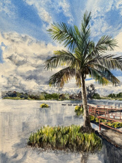 Claudia Kaneshiro "Seaside Aqua Pond, Hilo" Watercolor