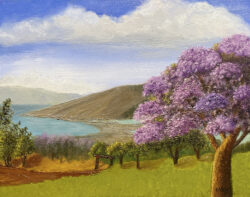 Margarita de Jesus "West Maui Mountain and Jacarandas in Springtime" Oil
