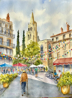 Sandy Winkler "Avignon Marché" Watercolor