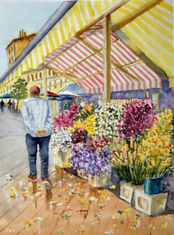 Sandy Winkler "Flower Marché, Nice" Watercolor